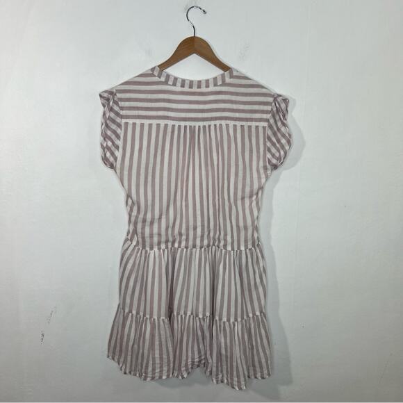 Oliphant Roll Sleeve Dress Stone Gray Stripe Print Size Large - Picture 5 of 16